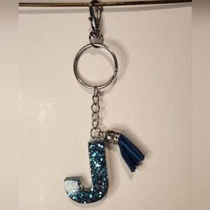 5” Handmade Letter “J” Resin Glitter Color-shift Tassel Keychain